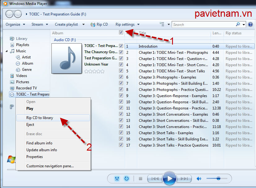 Chuyển định dạng .cda sang .mp3 bằng Windows Media Player [Windows 7]